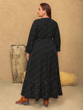 Plus Size Embroidered Polka Dot Notched Long Sleeve Dress OutfitFlow